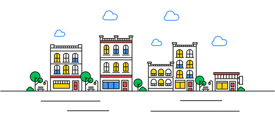 Banner or background thin line city landscape. City landscape template. Urban life Vector illustration