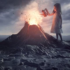 Fotobehang Little girl putting out volcano © Kevin Carden