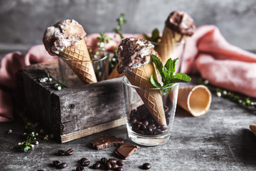 Chocolate ice cream and spring flowers