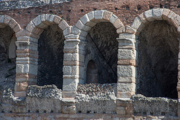 Colliseum in Verona city, Italy,Roman amphitheatre Arena di Verona and Piazza Bra ,march,2019