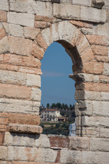 Fototapeta na wymiar Colliseum in Verona city, Italy,Roman amphitheatre Arena di Verona and Piazza Bra ,march,2019