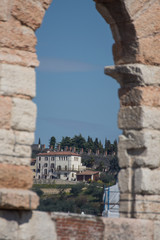 Colliseum in Verona city, Italy,Roman amphitheatre Arena di Verona and Piazza Bra ,march,2019