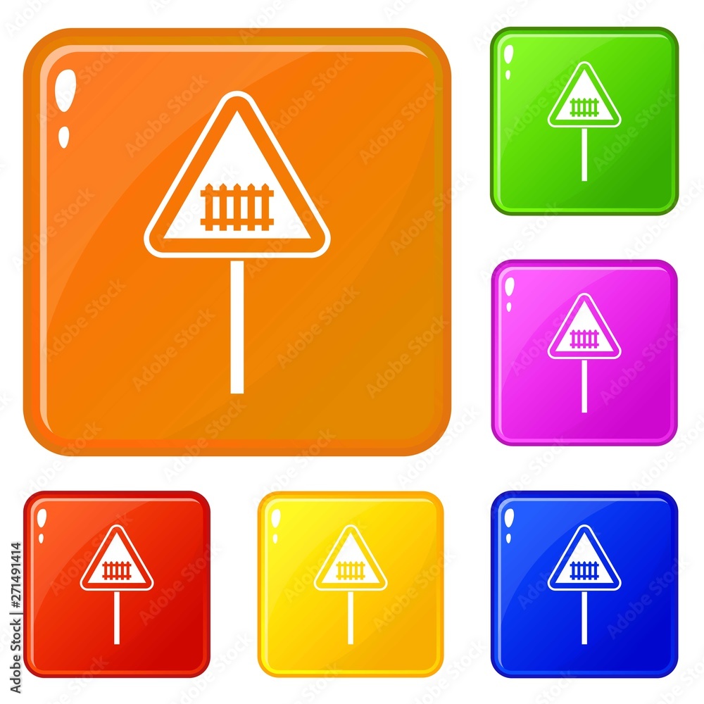 Poster warning road sign icons set collection vector 6 color isolated on white background