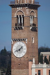 Fototapeta na wymiar Verona, Italy: Torre dei Lamberti, march, 2019,view from amphitheater Arena di Verona