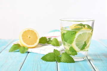 refreshing drink with lemon and mint