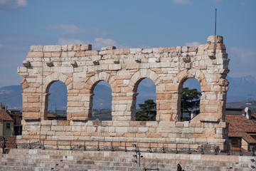 Colliseum in Verona city, Italy,Roman amphitheatre Arena di Verona and Piazza Bra ,march,2019