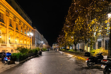 Street view at night in Bordeaux city, France