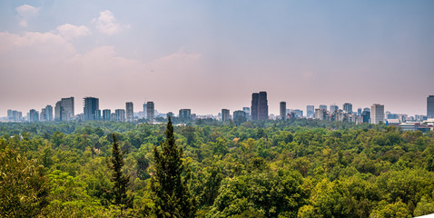 View across Mexico City Skyline from Castle Chapultepec with the daily smog air condition