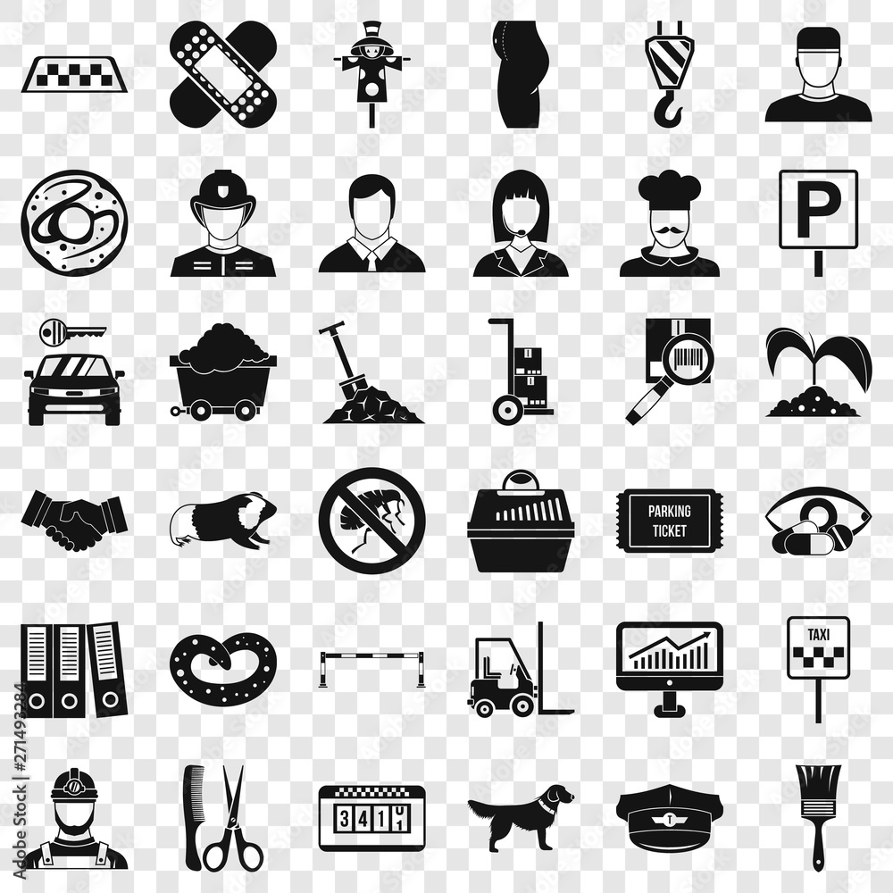 Poster favorite work icons set. simple style of 36 favorite work vector icons for web for any design