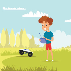 Boy playing outdoor flat vector illustration