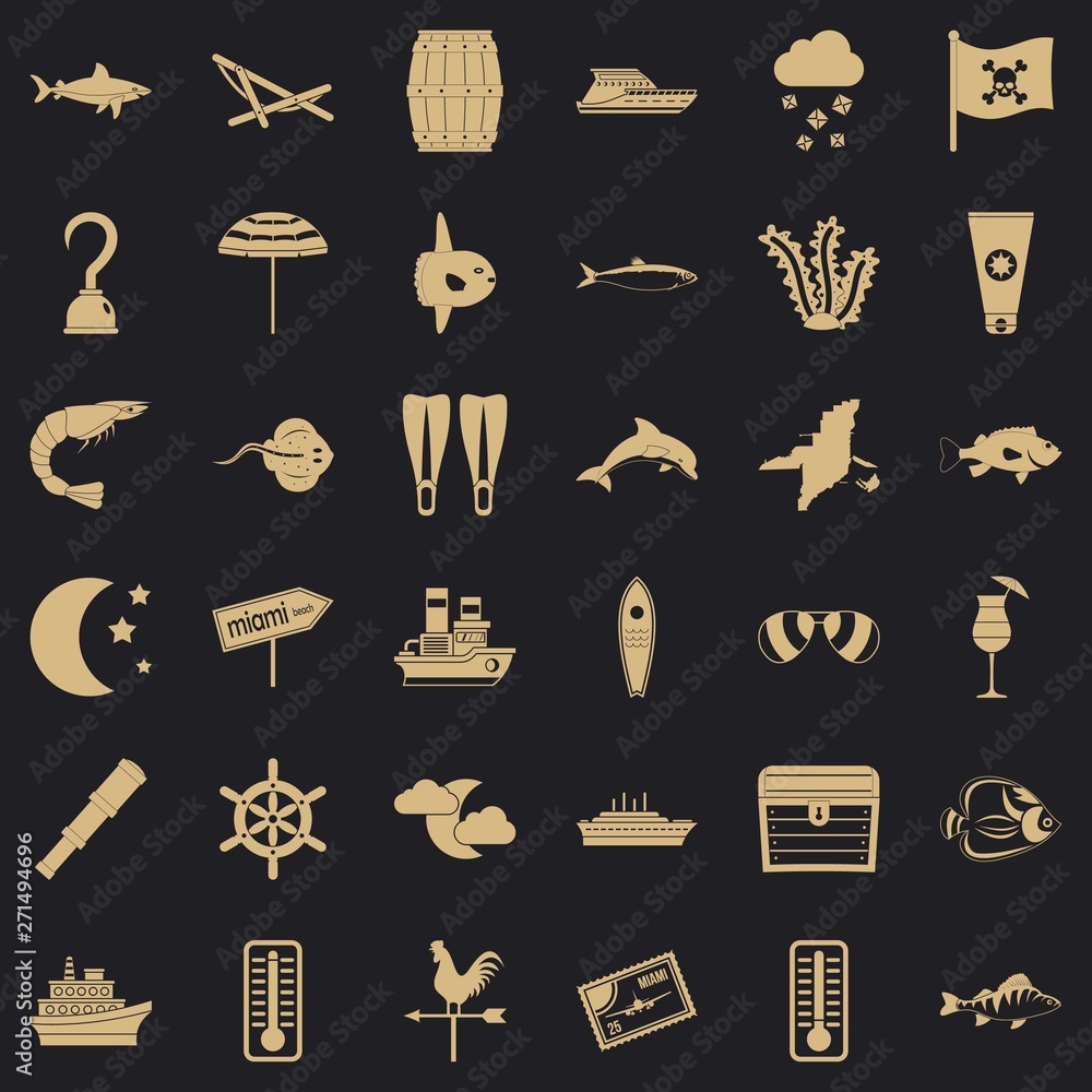 Poster marine environment icons set. simple set of 36 marine environment vector icons for web for any desig