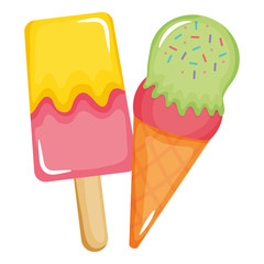delicious ice cream with stick and cone