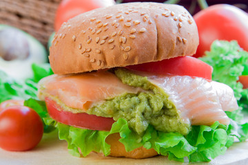 Burger with salmon ang guacamole original recipe