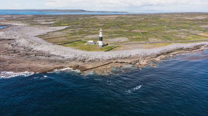 Aerial shot of the lighthouse on Inish Oirr