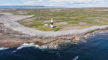 Aerial shot of the lighthouse on Inish Oirr