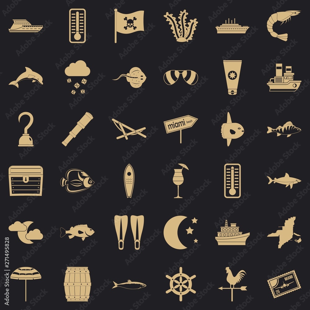 Poster sea conditions icons set. simple set of 36 sea conditions vector icons for web for any design