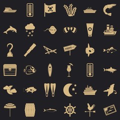 Sea conditions icons set. Simple set of 36 sea conditions vector icons for web for any design