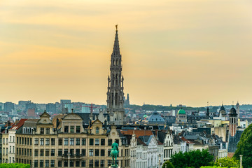 Sunset view of Brussels from the park Mont des Arts park, Belgium