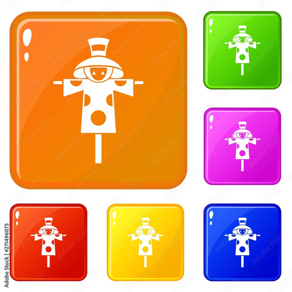 Poster scarecrow icons set collection vector 6 color isolated on white background