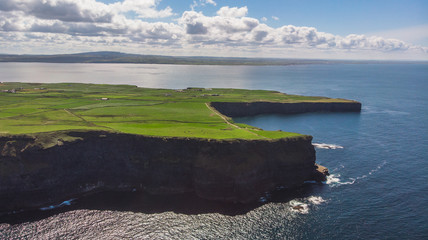 Aerial shot of the cliffs of moher