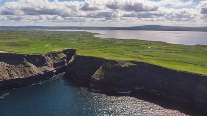 Aerial shot of the cliffs of moher
