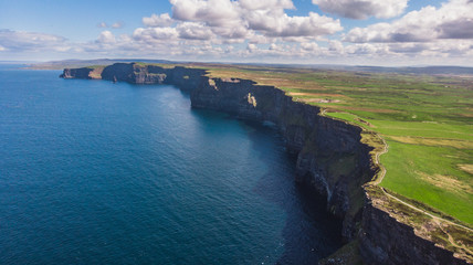 Aerial shot of the cliffs of moher