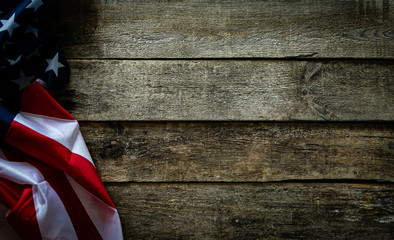 4th of July concept - wood backgrouns with american flag, copy space