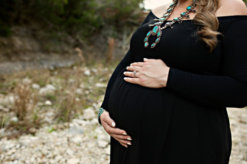 Pregnant Woman Maternity Belly in Black Dress