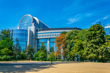 Building of the European Parliament in Brussels, Belgium - obrazy, fototapety, plakaty