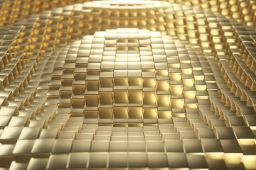 Beautiful abstract golden cubes. The golden wall of blocks is moving. 3d illustration