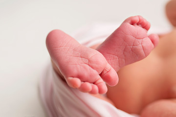 Newborn Baby Girl Feet on pink
