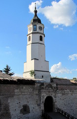 Fototapeta na wymiar Clock Tower (Sahat Tower) at Belgrade Fortress and Kalemegdan Park