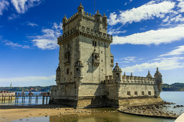 Fototapeta na wymiar Belem tower at the bank of Tejo River in Lisbon
