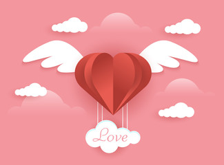 Illustration of Heart with wing. Angel concept design. Background of love, valentine's day, happy women's, mother's day. Romantic concept
