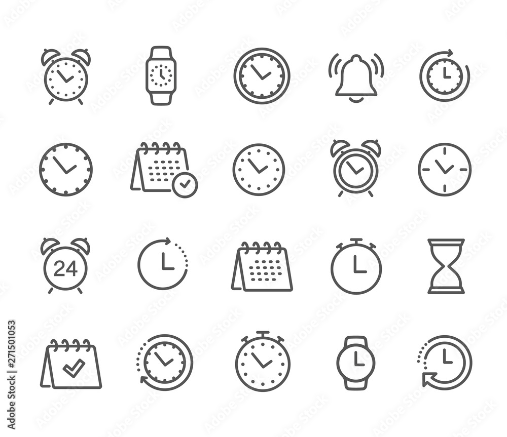 Poster time and clock, calendar, timer line icons. vector linear icon set - stock vector.