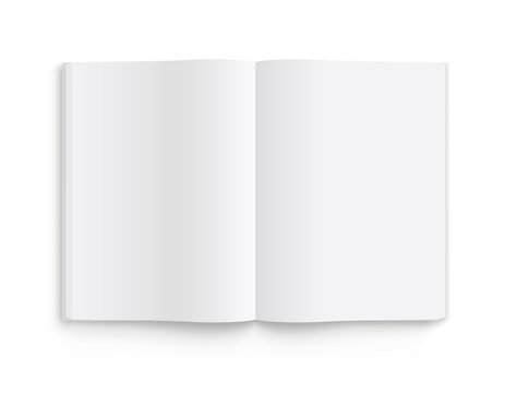 Blank opened book, magazine and notebook template with soft shadows. Front view. - stock vector.