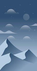 Vector landscape with mountains in dark blue