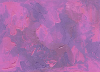 Fototapeta premium Abstract background of pink-lilac color, hand-drawn texture, acrylic painting, paint drops, paint strokes. Design for backgrounds, Wallpapers, covers and packaging