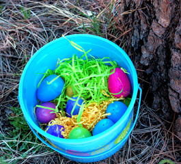 Plastic Easter eggs in basket