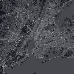 New York City (NYC, NY) map. Dark map of New York City (New York, United States). Highly detailed map of The 