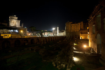Fototapeta na wymiar Imperial forums night view, Rome, Italy. Roma landscape