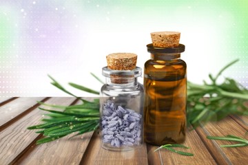 Rosemary  and lavender essential oil isolated on white