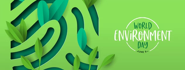 Foto op Canvas Environment Day banner of green cutout fingerprint © Cienpies Design