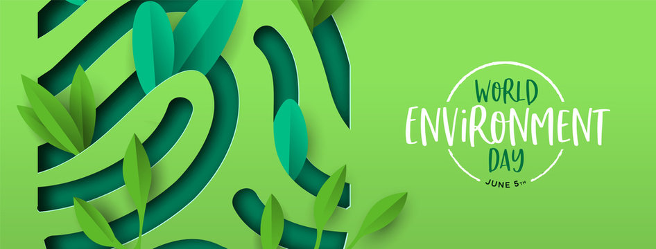 Environment Day banner of green cutout fingerprint