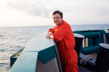 Deck Officer on deck of offshore vessel or ship. Work at sea