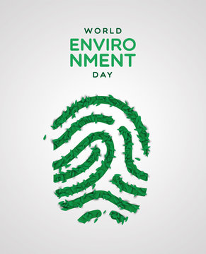 Environment Day card of green leaf fingerprint