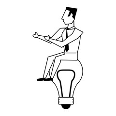 business man avatar icon cartoon in black and white