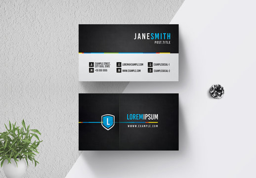 Black and Gray Business Card with Blue Accents