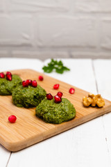 Georgian traditional spinack Pkhali, selective focus.