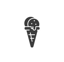 Melting ice cream balls in the waffle cone. Vector icon.